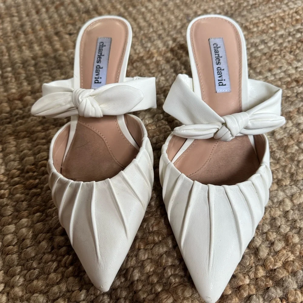 Charles David White Pointed Kitten Heels - Picture 1 of 5